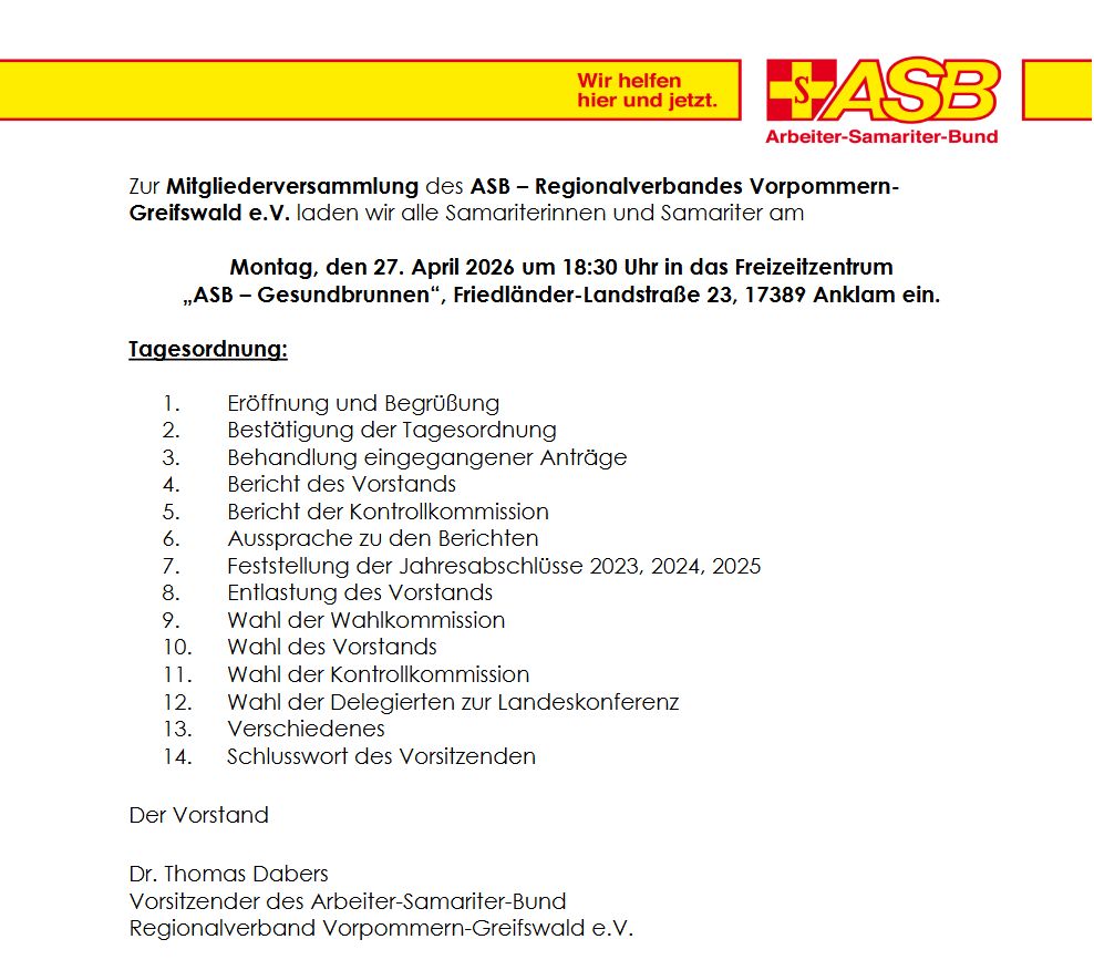 Einladung Mitgliederversammlung 2026